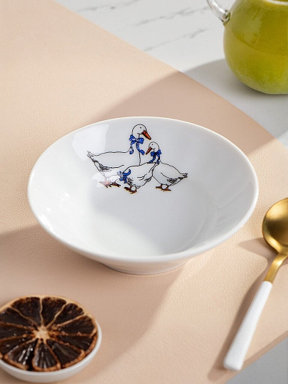 Блюдце фарфор, 10.5 см, круглое, Гуси, Добрушский фарфоровый завод, 4С1459Ф34