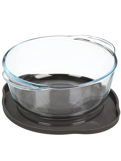 Кастрюля для запекания стекло, 7.6 см, 1.45 л, круглая, с крышкой, серая, Borcam, 59123GREY