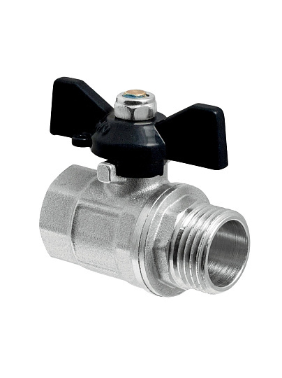 Кран для воды, 1/2'', г-ш, латунь, ручка-бабочка, DN 40, никель, ГОСТ, RTP