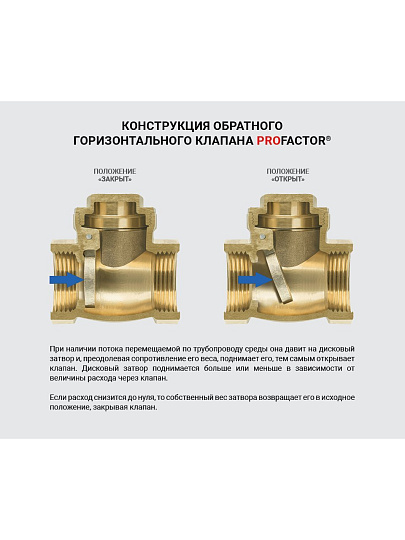 Клапан обратный 1", ВН/ВН, латунь, горизонтальный, ProFactor