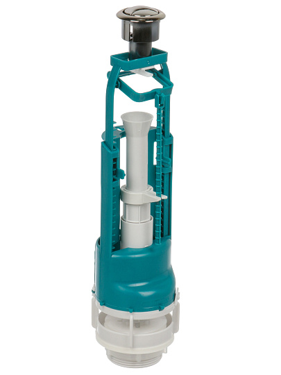 Клапан для бачка унитаза пластик, двухрежимный, кнопочный, хром, сливной, Инкоэр, СБ2м-АА