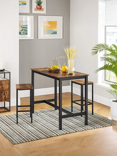 Комплект мебели 90х120х60 см, сталь, дерево, стол и 2 барных стула 40х30х65 см, нагрузка на стул до 120 кг, темный, Лофт, LBT15X