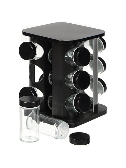 Набор для специй стекло, пластик, 13 шт, Черный, Y4-5464