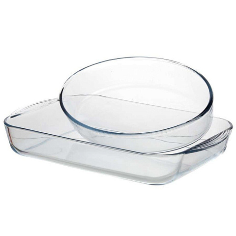 Набор посуды жаропрочной стекло, 2 шт, 30х21, 40х27х6.1 см, 2.36, 3.85 л, прямоугольный, Borcam, 159205