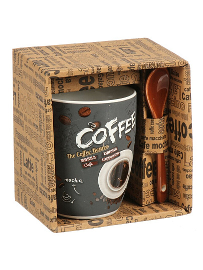 Кружка керамика, 340 мл, Бочка Кофе, с ложкой, R03H/1678J