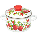 Кастрюля эмалированная сталь, 2 л, крышка сталь, Сибирские товары, Клубничная поляна, 3MC161P, индукция