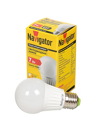 Лампа светодиодная E27, 7 Вт, 60 Вт, груша, 2700 К, теплый белый свет, Navigator, 94385