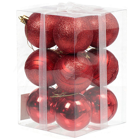 Елочный шар 12 шт, красный, 6 см, пластик, SY18CBB-06