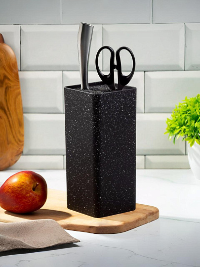 Подставка для ножей, пластик, 11х11х22 см, черный мрамор, Y4-5431