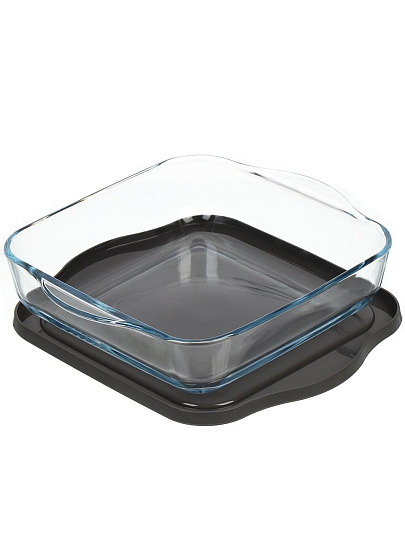 Форма для запекания стекло, 22х25.6х6 см, 2 л, прямоугольная, с крышкой, Borcam, 59034GREY