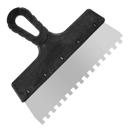 Шпатель для клея, нержавеющая сталь, 250 мм, зубчатый, 10х10 мм, рукоятка пластик, Мастер, 12-8-250