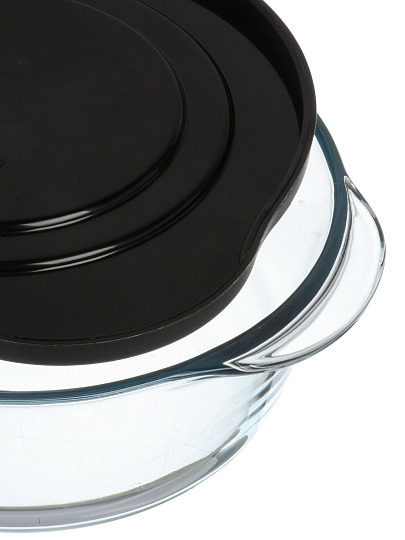 Кастрюля для запекания стекло, 18.7х21.8х7.6 см, 1.45 л, круглая, с крышкой, черная, Borcam, 59123BLACK