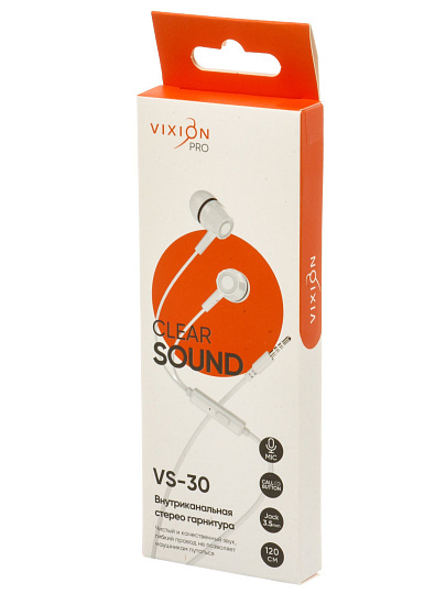 Наушники- гарнитура Vixion, VS-30, GS-00029015, внутриканальные, белая