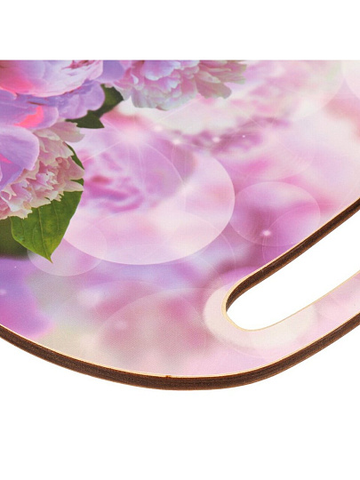 Доска разделочная дерево, 29х21х0.6 см, с ручкой, прямоугольная, Пионы, К-149