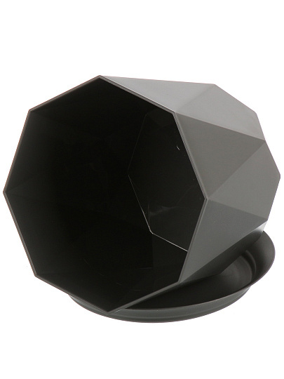 Кашпо пластик, 1 л, 13х11 см, для цветов, с поддоном, графит, Idea, Призма, М 3137