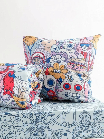 Постельное белье детское 1.5-спальное, простыня 150х215 см, 1 наволочка 70х70 см, пододеяльник 145х215 см, WMW, перкаль, Дудлики 70708-1+70709-1