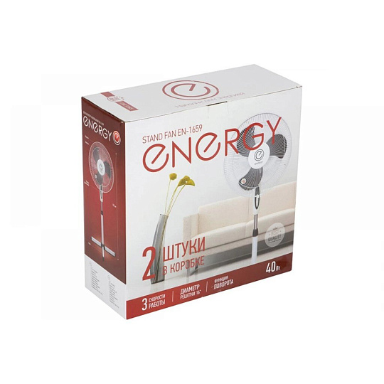 Вентилятор напольный, Energy, EN-1659, 40 Вт, 3 скорости, регулятор наклона, 16", белый, 030381