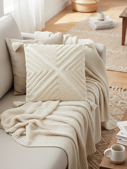 Наволочка декоративная Бохо, канвас, 45 х 45 см, бежевая, A130185