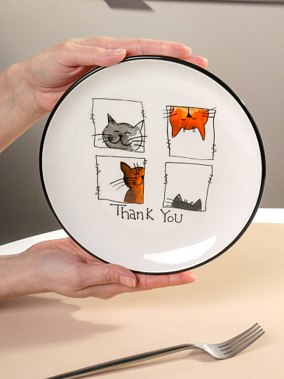 Тарелка доломит, 21х21х2.3 см, круглая, Cats, Daniks