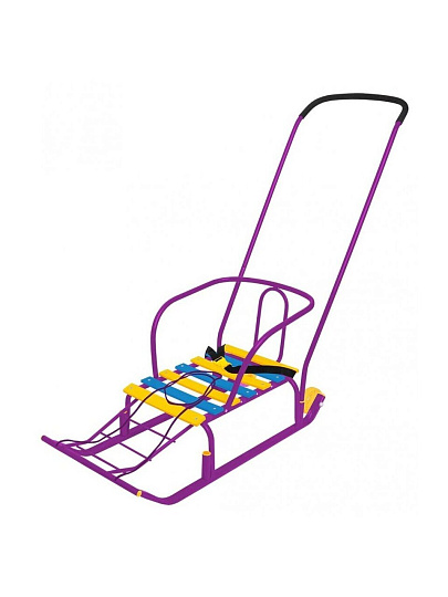 Санки Тимка 5 Комфорт, Т5К/СН2, переставная ручка, спинка, удлиненный ремень безопасности, плоские полозья 3 см, сиреневые, Nika