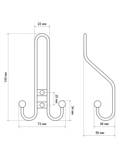 Крючок-вешалка 2 крючка, 2-рожковый, 7.3 см, Стандарт, 208 A CP, 10 211, хром