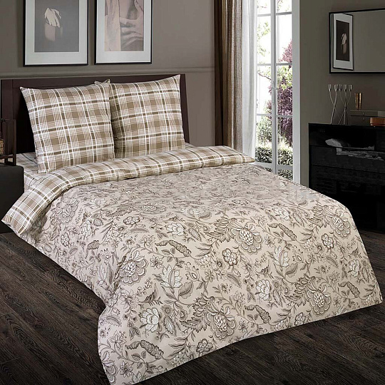 Постельное белье 2-спальное, простыня 160х200 см, 2 наволочки 70х70 см, пододеяльник 175х215 см, простыня на резинке, АртПостель, поплин, Ода