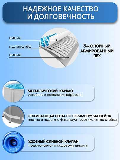 Бассейн каркасный Intex, 366х99 см, Prism Frame, 26716NP, фильтр-насос, лестница, 8592 л