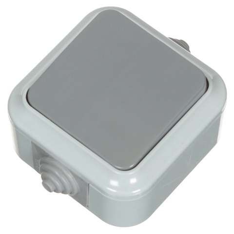 Выключатель одноклавишный, с заземлением, 250 В, пластик, IP54, серый, А1 6-222/03, БП000000695