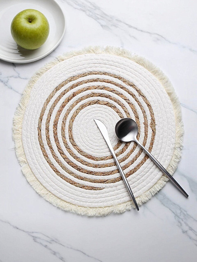 Салфетка сервировочная хлопок, 35х35 см, круглая, плетенка, Y4-9580