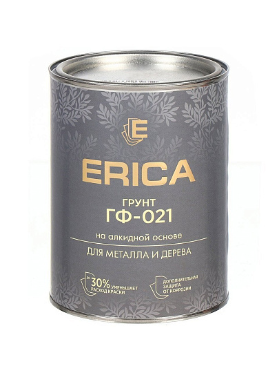 Грунтовка алкидная, Erica, ГФ-21, для внутренних и наружных работ, серая, 0.8 кг