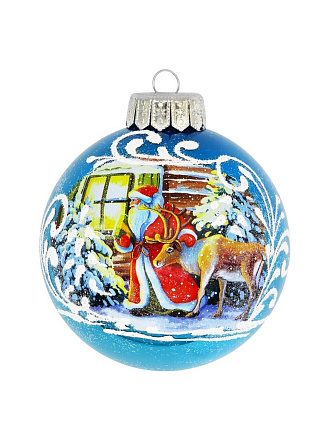 Елочный шар Дед Мороз с оленем, 10 см, в подарочной упаковке, КУ-100-224198