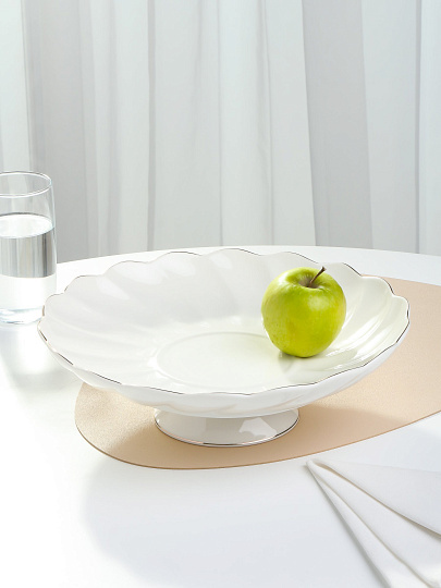 Ваза для фруктов, фарфор, на ножке, 30.5 см, ТМ Глория, Bonjart, Золотая линия, 202483