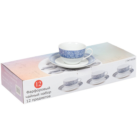 Набор чайный керамика, 12 предметов, на 6 персон, Лазурь, ПКГ106239, подарочная упаковка