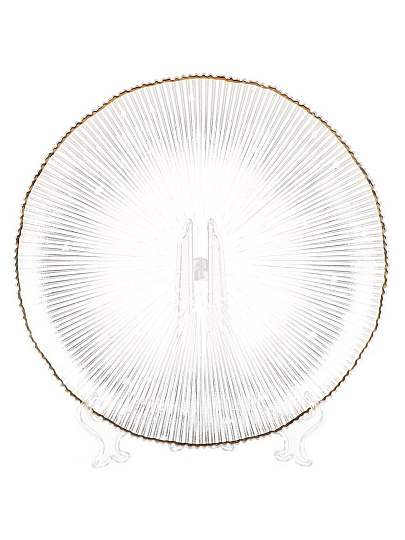 Тарелка десертная, стекло, 26.5x2 см, отвод золотом, круглая, Алмаз, Daniks, B150097/Y4-9201