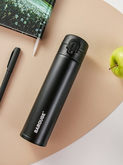 Термобутылка нержавеющая сталь, 350 мл, Barouge, колба нержавеющая сталь, черная, BT-134
