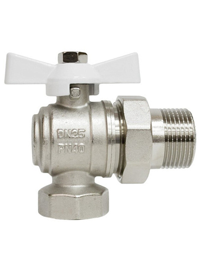 Кран для воды, 1", латунь, угловой, ручка-бабочка, с американкой, STI