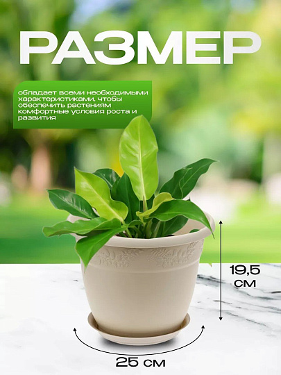 Кашпо пластик, 5 л, 25х19.5 см, латте, Idea, Рябина, М3056