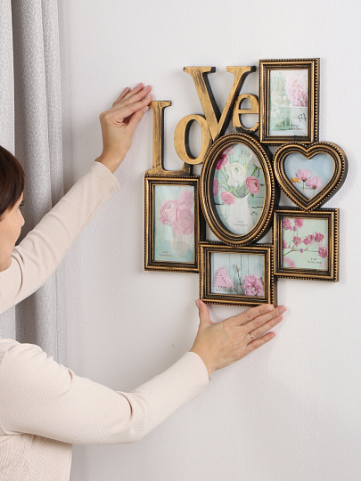 Фоторамка-коллаж на 6 фото, 40х42 см, пластик, бронза, Любовь, Y4-11079