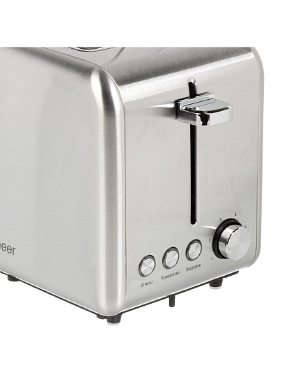 Тостер Pioneer, TS200, нержавеющая сталь, 950 Вт, 2 тоста, механический, серебряный