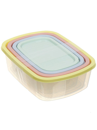 Контейнер пищевой пластик, 0.5, 1, 1.6, 2.3 л, 4 шт, в ассортименте, прямоугольный, Мультипласт, Пастель Умничка, MPU8232