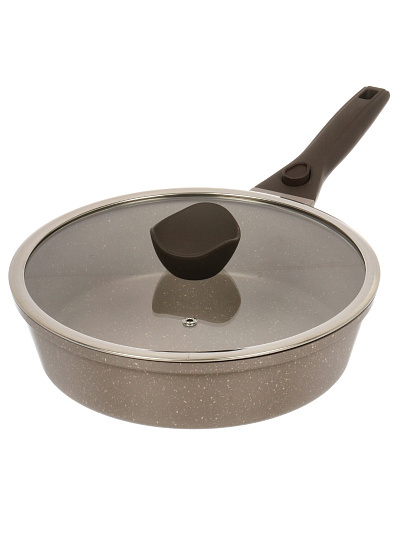 Сковорода литой алюминий, 26 см, антипригарное покрытие, Горница, Дуэт Черничный мусс, с крышкой, съемная ручка, индукция