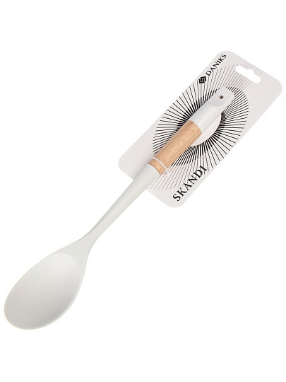 Ложка поварская для кухни, бамбук, силикон, навеска, белая, Daniks, Skandi, WFCFA-0037-4