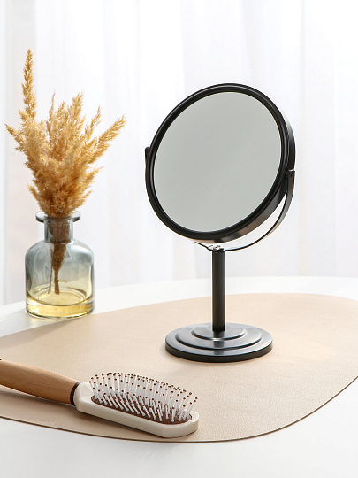 Зеркало настольное, 15.5х25 см, двухстороннее, круглое, с увеличением, черное, A070023