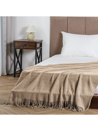 Плед 1.5-спальный, 127х170 см, вязаный, 100% полиэстер, Silvano, Теплые объятия, бежевый, однотонный, A120041