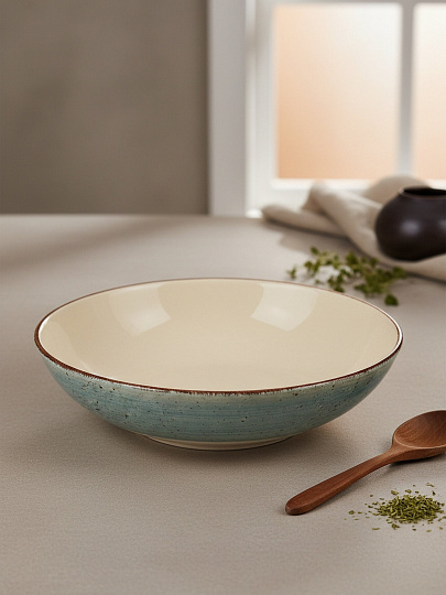 Тарелка суповая, керамика, 20 см, Mood, Domenik, DMD273, дымчато-голубая