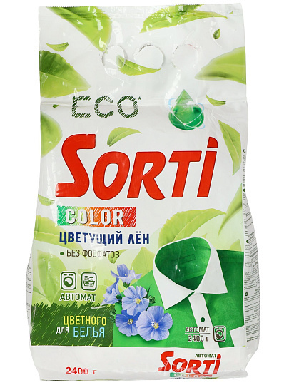 Стиральный порошок Sorti, 2.4 кг, автомат, для цветного белья, Цветущий лен