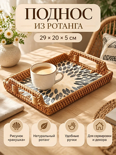 Поднос ротанг, 29х20х5 см, ракушка, Y4-14357