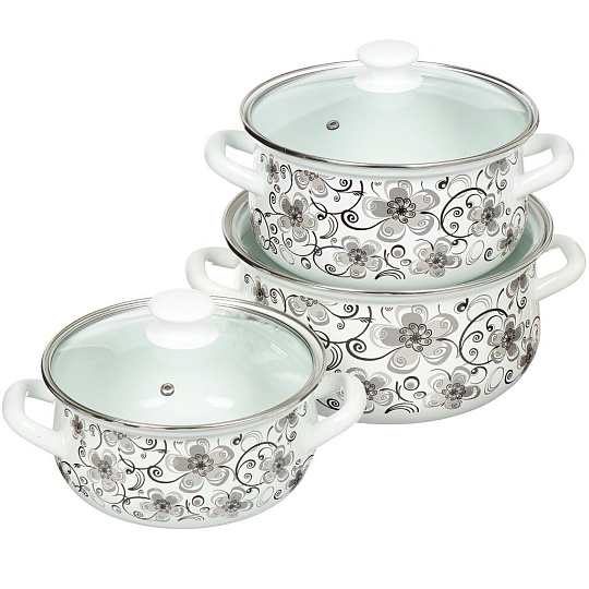 Набор эмалированной посуды Керченский металлургический завод Николь-ЭКСТРА (кастрюля 2+3+4 л), 6 предметов