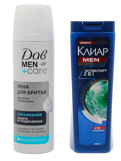 Набор подарочный для женщин, Дав, Men+Care, пена для бритья 200 мл, шампунь Клиар Men 200 мл