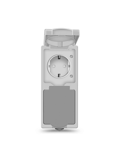 Розетка открытой установки 2 гнезда, с заземлением, 16 А, пластик, IP54, серая, крышка, UNIVersal, Аллегро, 1272